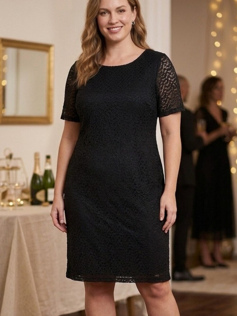 JESSICA Midi Little Black Dress, Lined With A Cut-Out Lace Overlay, Size XL (18)